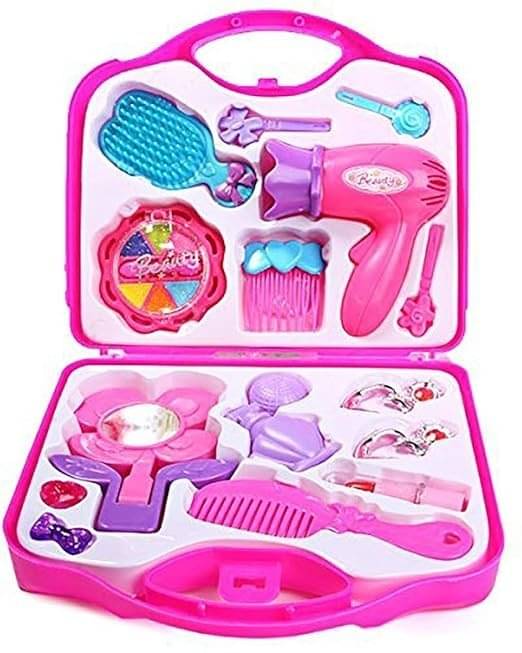     			ECLET Makeup kit and Cosmetic Toy Set Beauty Set for Kids Girls, Pink with hairdryer, Mirror & Hair Styling Accessories with a Beauty Suitcase SET OF 1