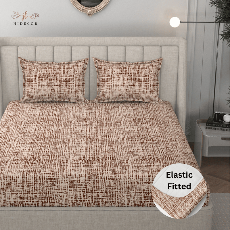 HIDECOR Microfibre Textured Fitted 1 Bedsheet with 2 Pillow Covers ( Double Bed ) - Cream HIDECOR Microfibre Textured Fitted 1 Bedsheet with 2 Pillow Covers ( Double Bed ) - Cream