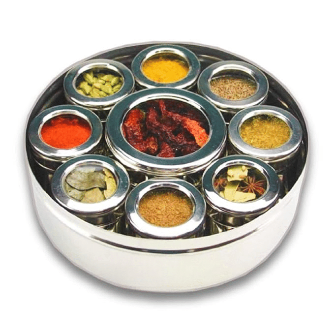     			STEEPLE 9 in 1 Spice Box Steel Silver Spice Container ( Set of 9 )