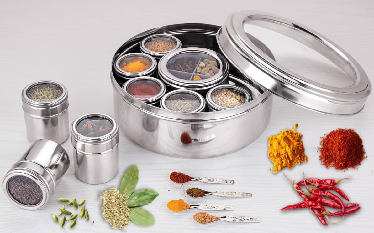     			STEEPLE Steel Silver Spice Container ( Set of 12 )