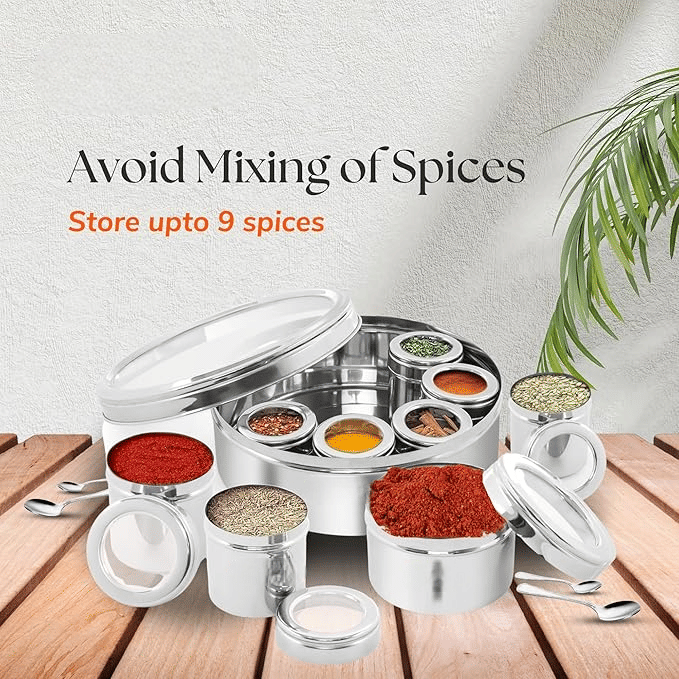     			STEEPLE Steel Silver Spice Container ( Set of 9 )
