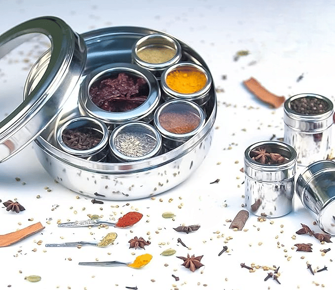     			STEEPLE Steel Silver Spice Container ( Set of 9 )