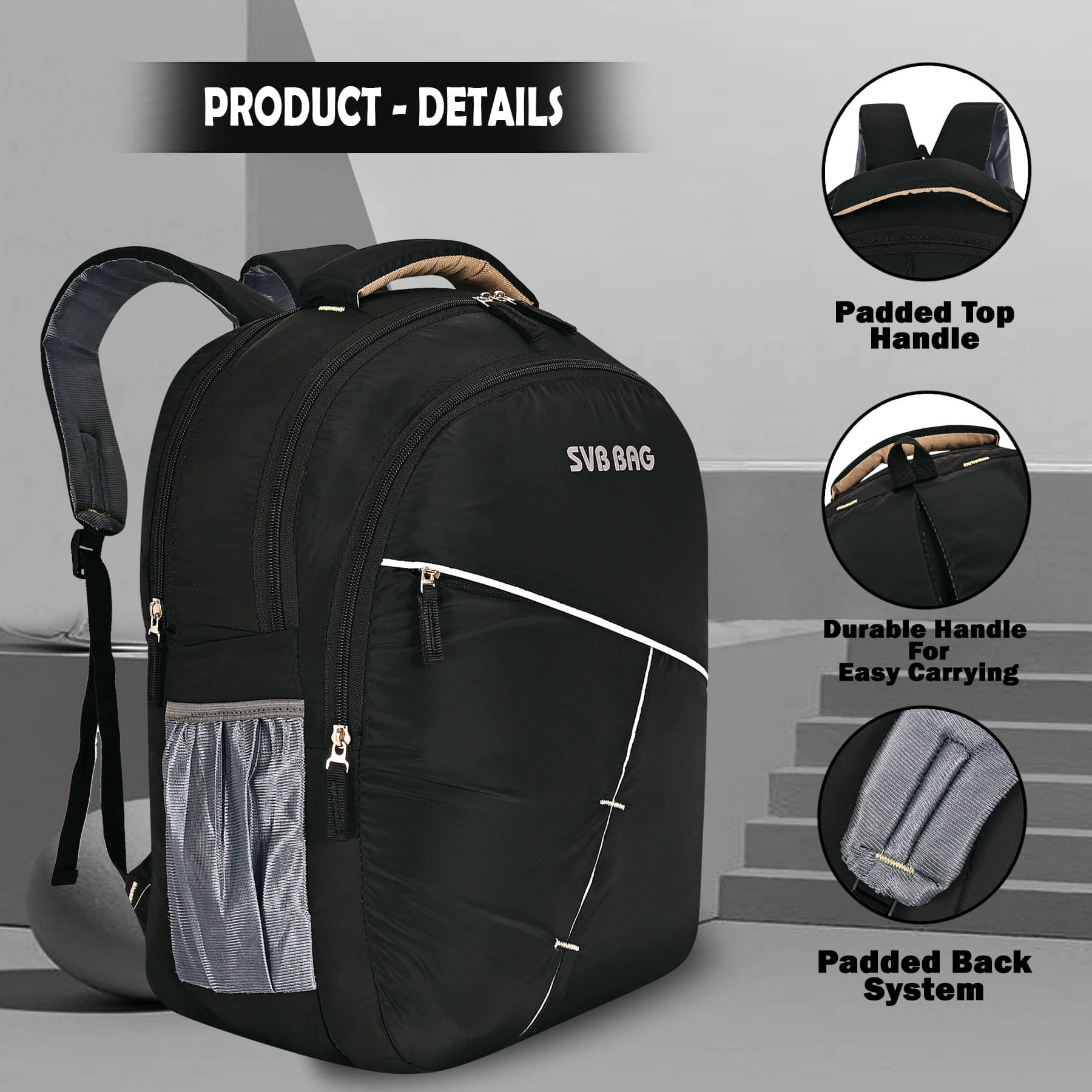     			SVB BAG+ 40 Ltrs Polyester Backpack *For Boys & Girls ( Black )