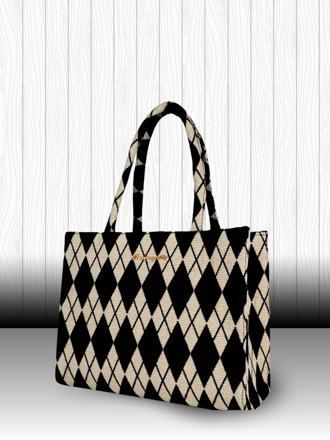     			TCRAZY Tote Bag Jute Set of 1 ( Black )