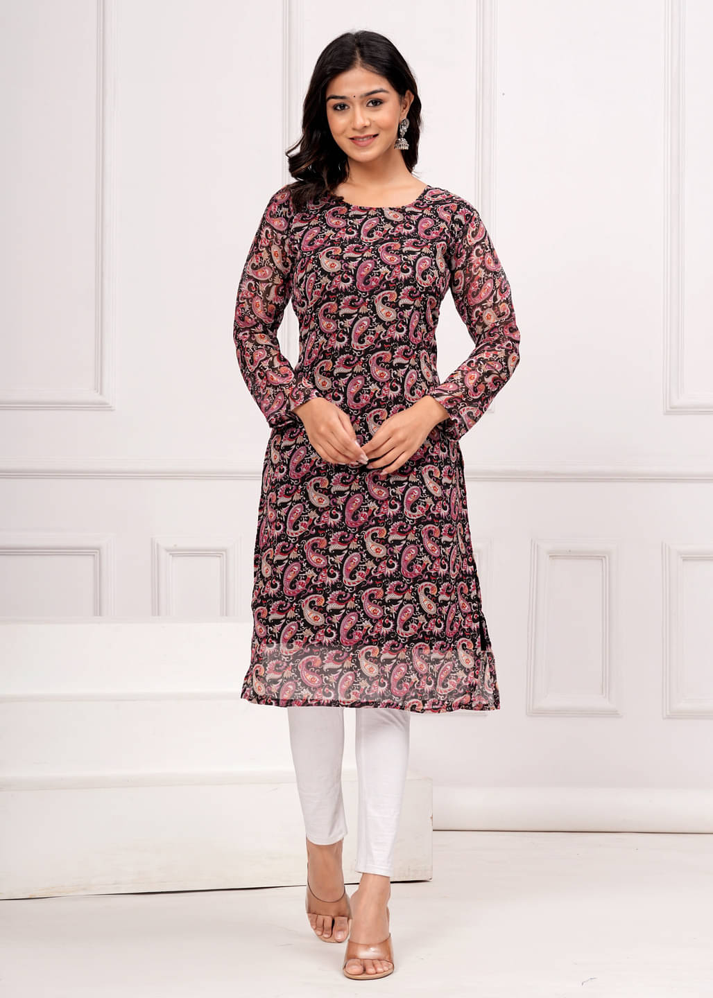 YAGNIK FASHION Pack of 1 Georgette Solid Straight Women's Kurti - ( Black ) YAGNIK FASHION Pack of 1 Georgette Solid Straight Women's Kurti - ( Black )