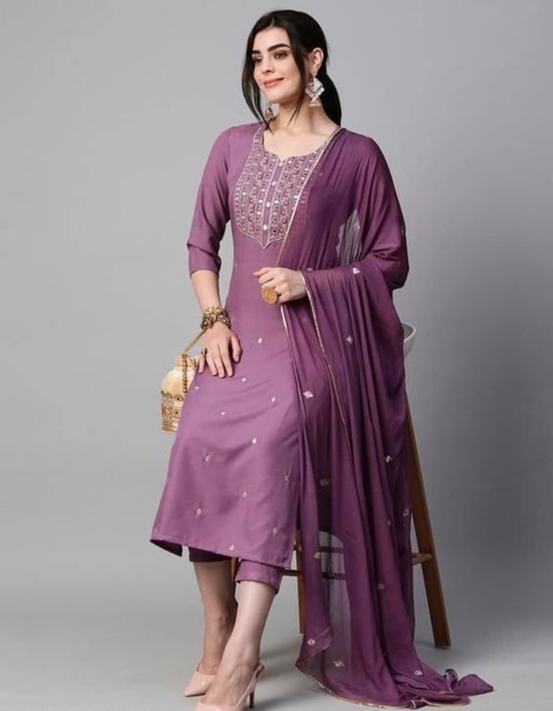YAGNIK FASHION Rayon Solid Kurti With Pants Women's Stitched Salwar Suit - Lavendar ( Pack of 1 )