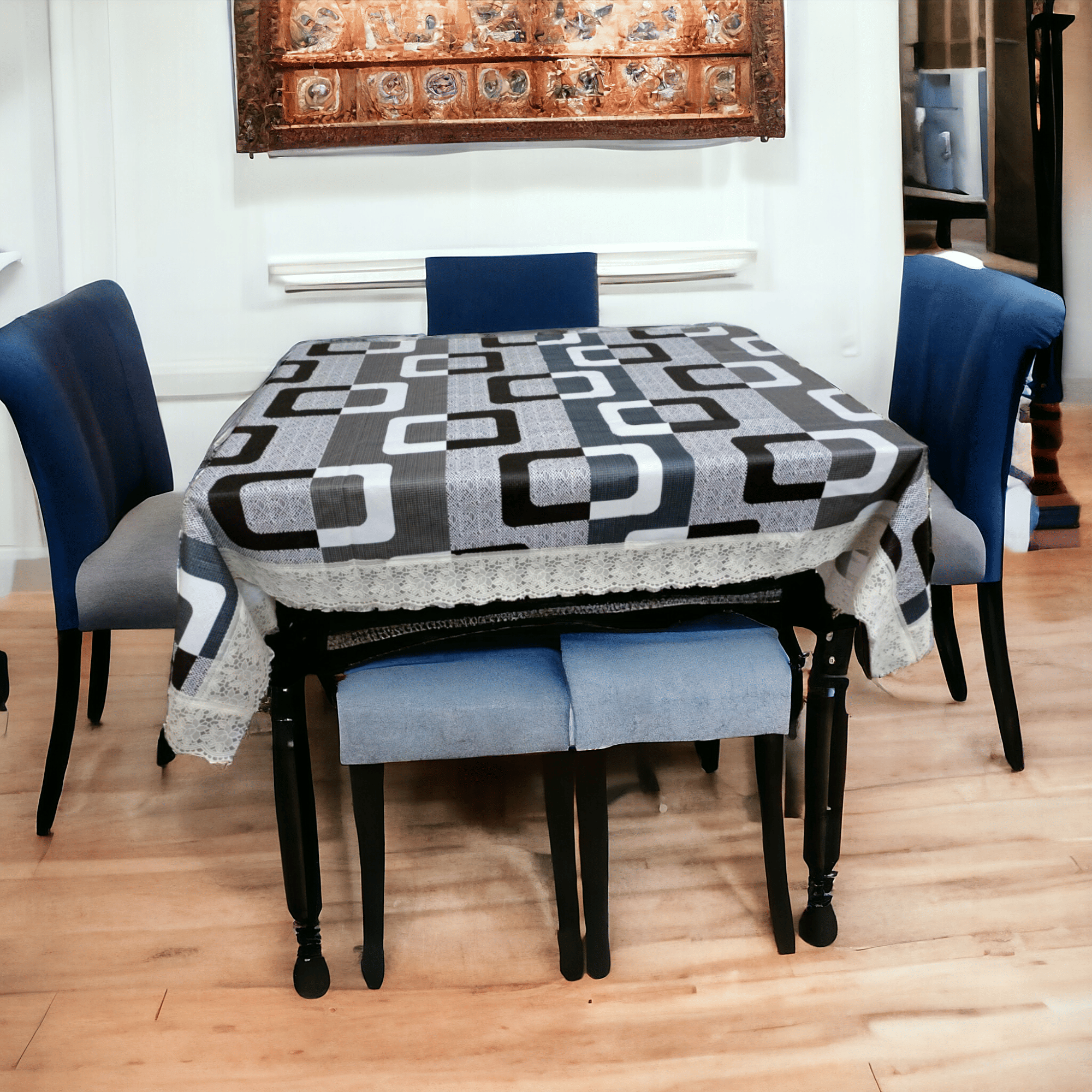 mopak decor Embroidered Polyester 4 Seater Square Table Cover ( 229 x 152 ) cm Pack of 1 Black mopak decor Embroidered Polyester 4 Seater Square Table Cover ( 229 x 152 ) cm Pack of 1 Black