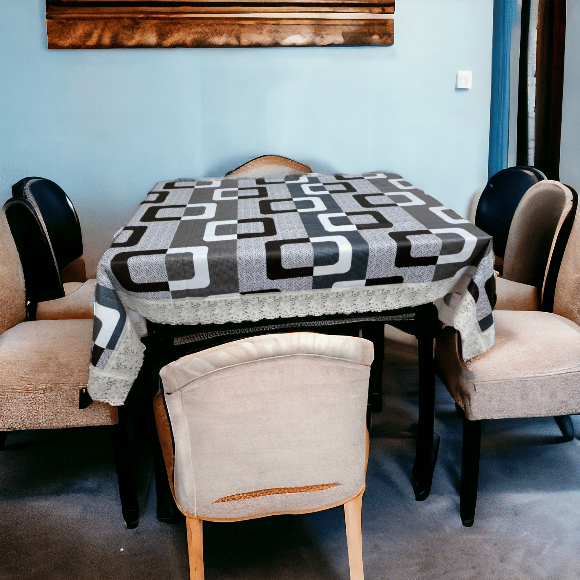 mopak decor Embroidered Polyester 6 Seater Rectangle Table Cover ( 152 x 102 ) cm Pack of 1 Black mopak decor Embroidered Polyester 6 Seater Rectangle Table Cover ( 152 x 102 ) cm Pack of 1 Black