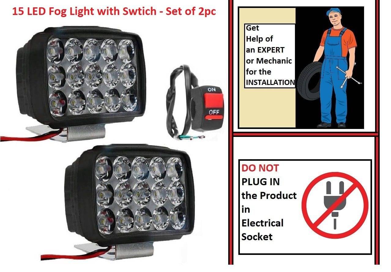 15 LED Fog Lights With Switch For Bikes and Cars High Power, Heavy Clamp and Strong ABS Plastic (Set 2) 15 LED Fog Lights With Switch For Bikes and Cars High Power, Heavy Clamp and Strong ABS Plastic (Set 2)