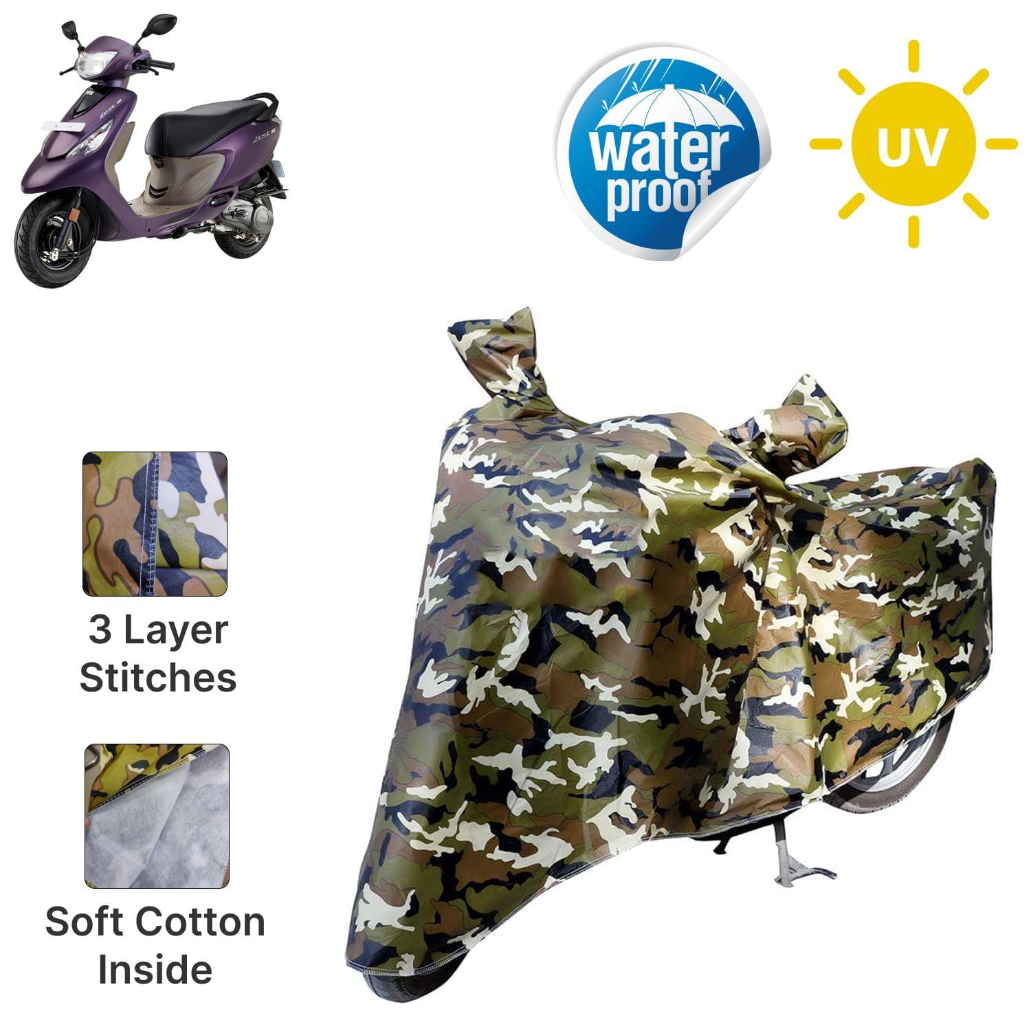 AKSMIT Bike Body Cover for TVS Zest 110 Jungle (Pack of 1) AKSMIT Bike Body Cover for TVS Zest 110 Jungle (Pack of 1)