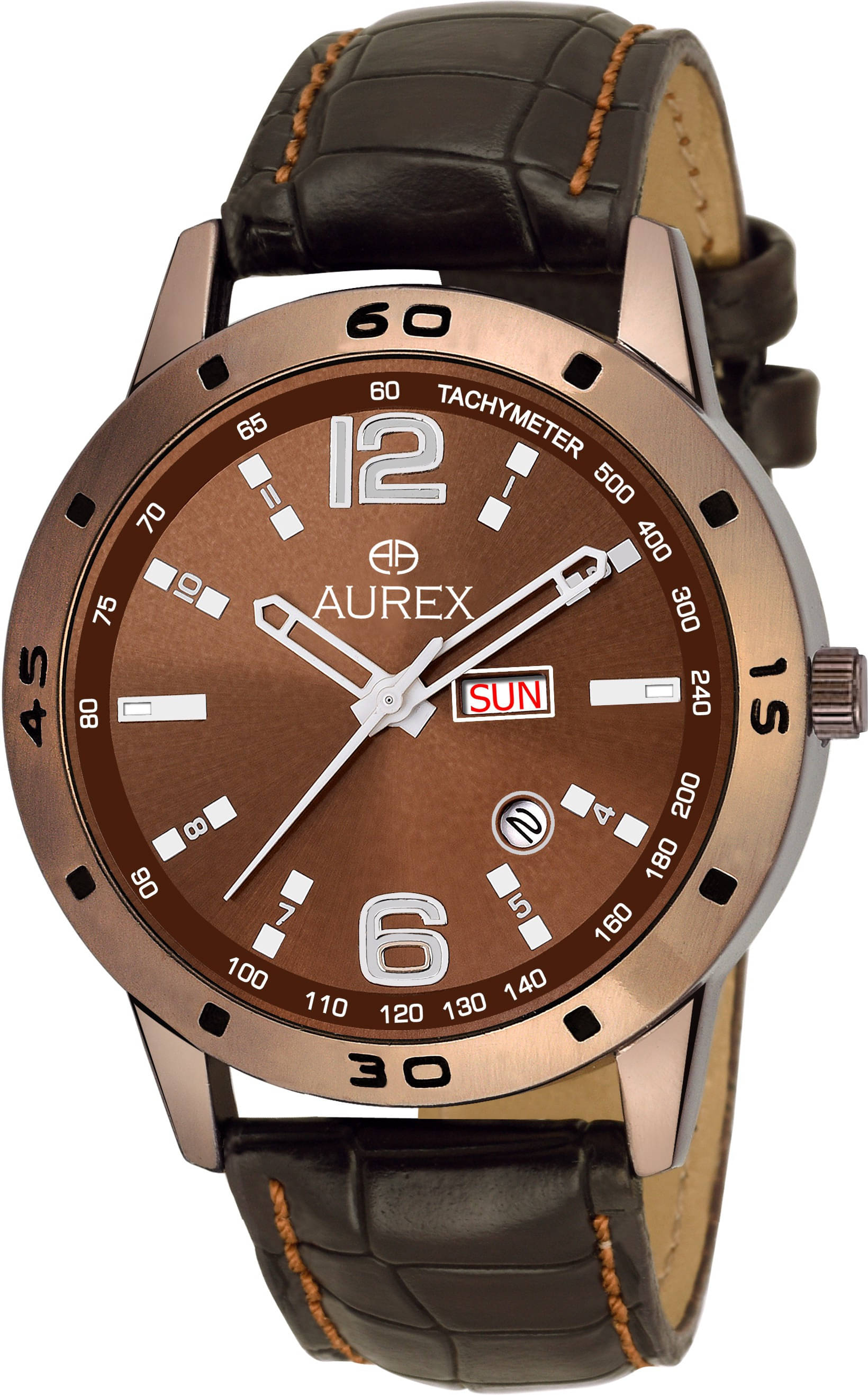     			AUREX Black PU Analog Men's Watch