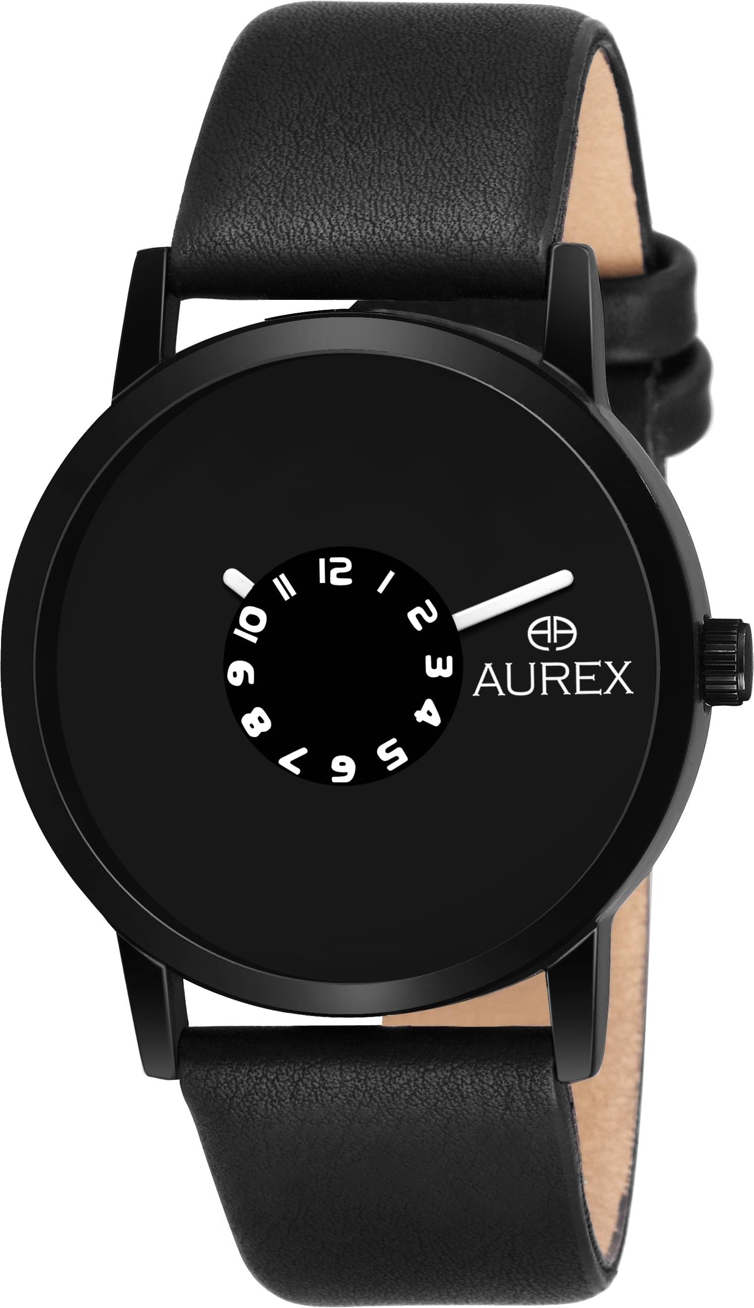     			AUREX Black PU Analog Men's Watch