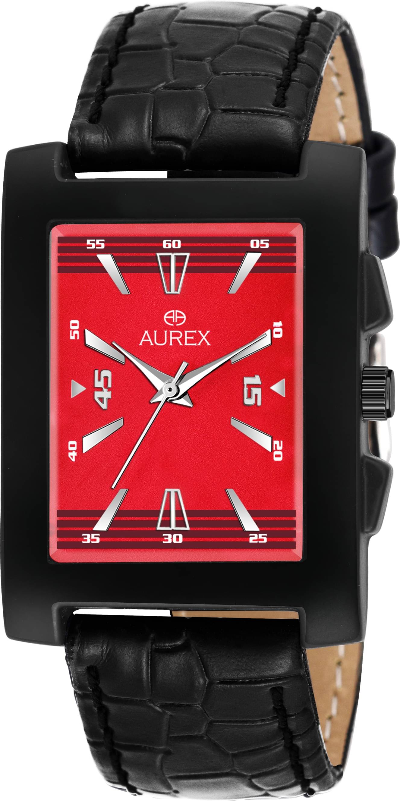     			AUREX Black PU Analog Men's Watch
