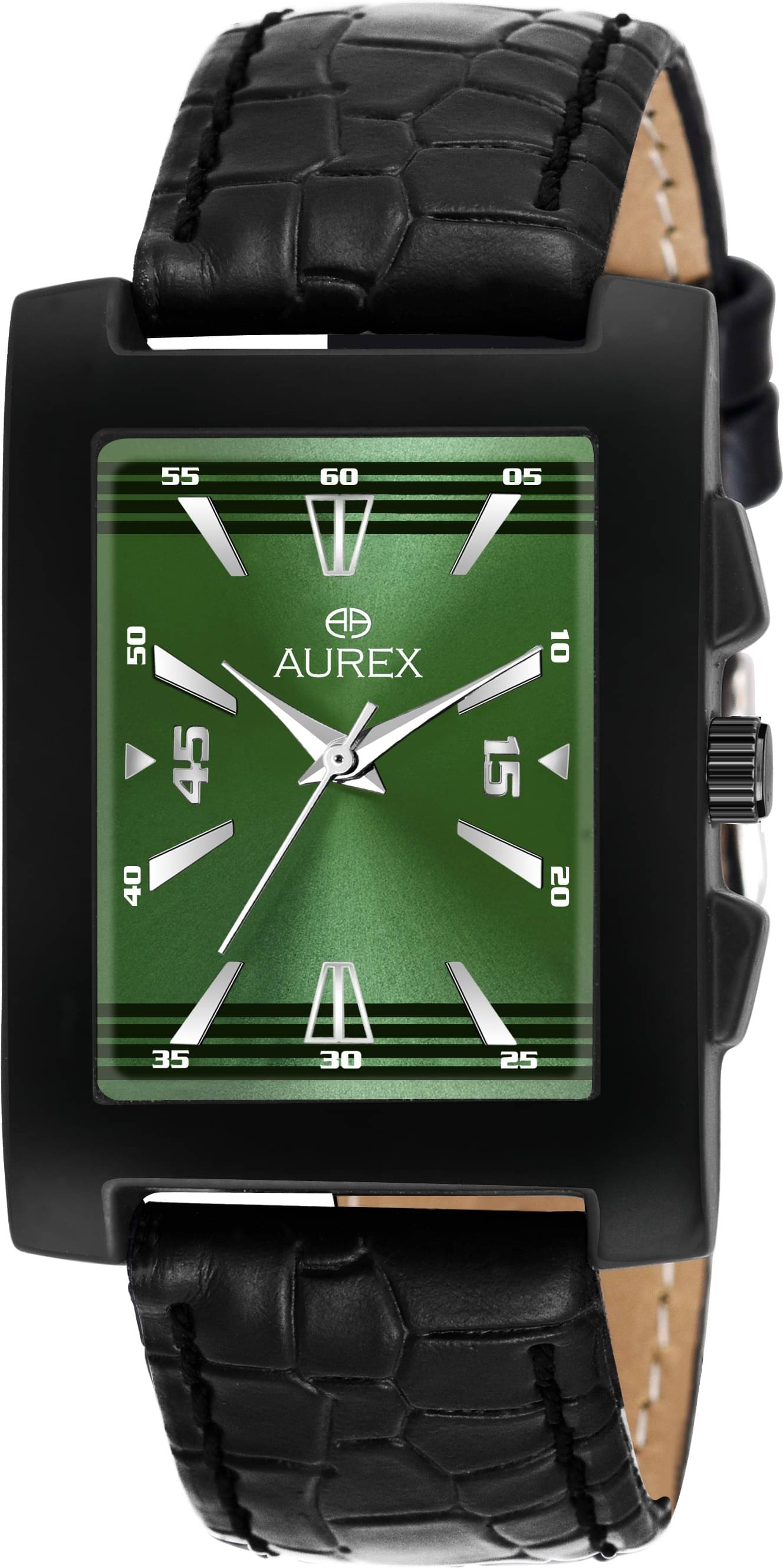     			AUREX Black PU Analog Men's Watch