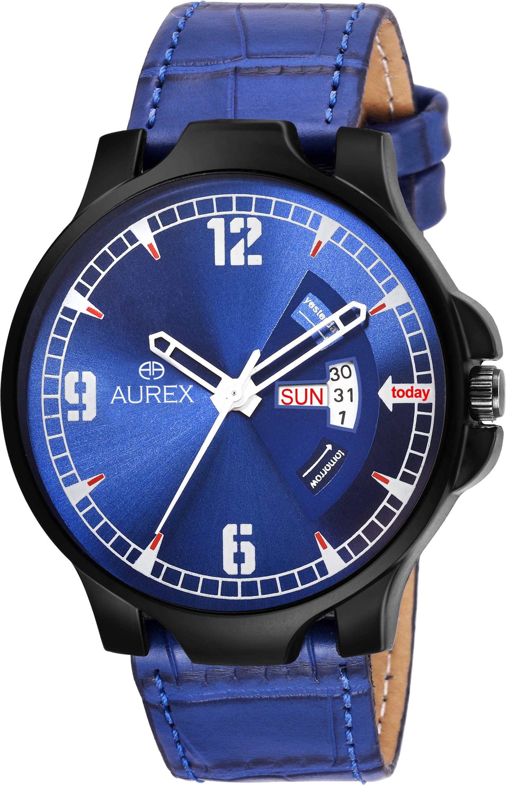     			AUREX Blue PU Analog Men's Watch