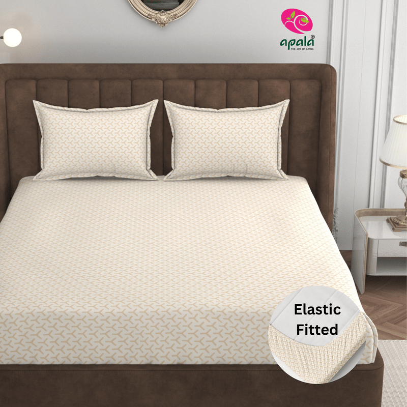     			Apala Microfibre Abstract Fitted 1 Bedsheet with 2 Pillow Covers ( Double Bed ) - Off White