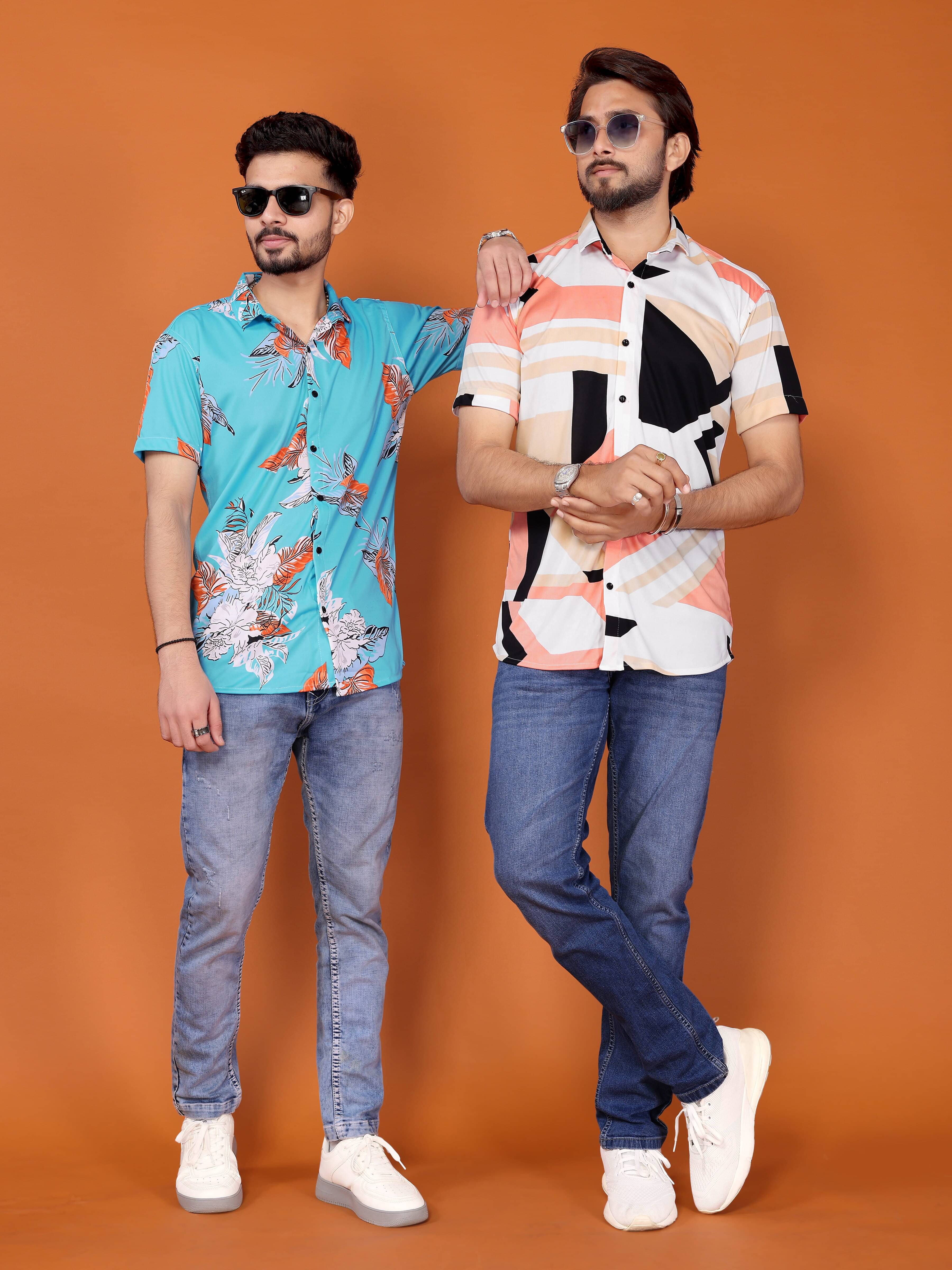     			BLYNK Polyester Regular Fit Printed Half Sleeves Men's Casual Shirt - Multicolor ( Pack of 2 )