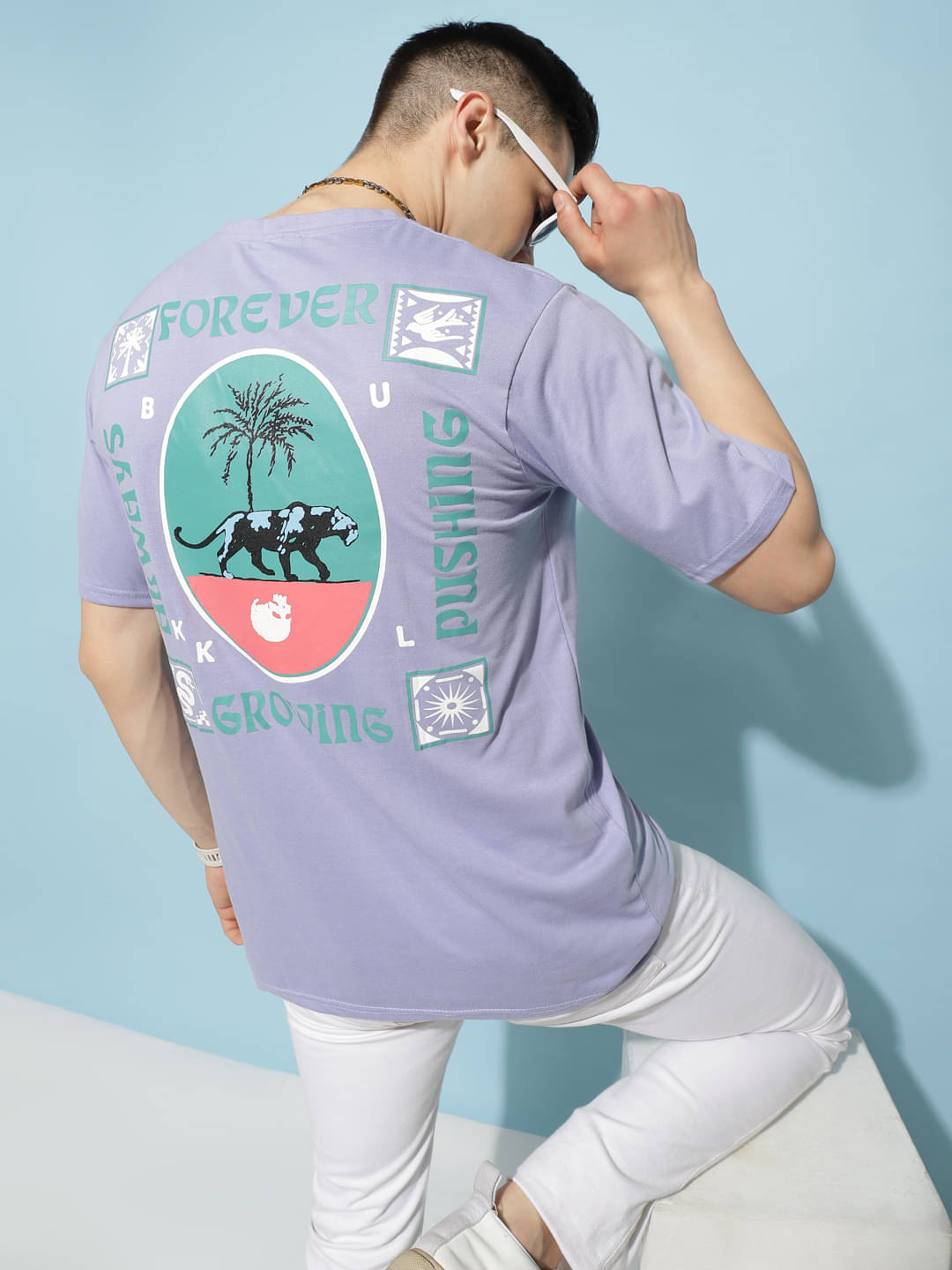 BUKKL Cotton Oversized Fit Printed Half Sleeves Men's Round T-Shirt - Lavender ( Pack of 1 )     			BUKKL Cotton Oversized Fit Printed Half Sleeves Men's Round T-Shirt - Lavender ( Pack of 1 )
