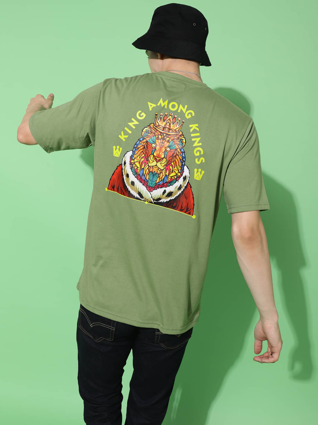     			BUKKL Cotton Oversized Fit Printed Half Sleeves Men's Round T-Shirt - Green ( Pack of 1 )