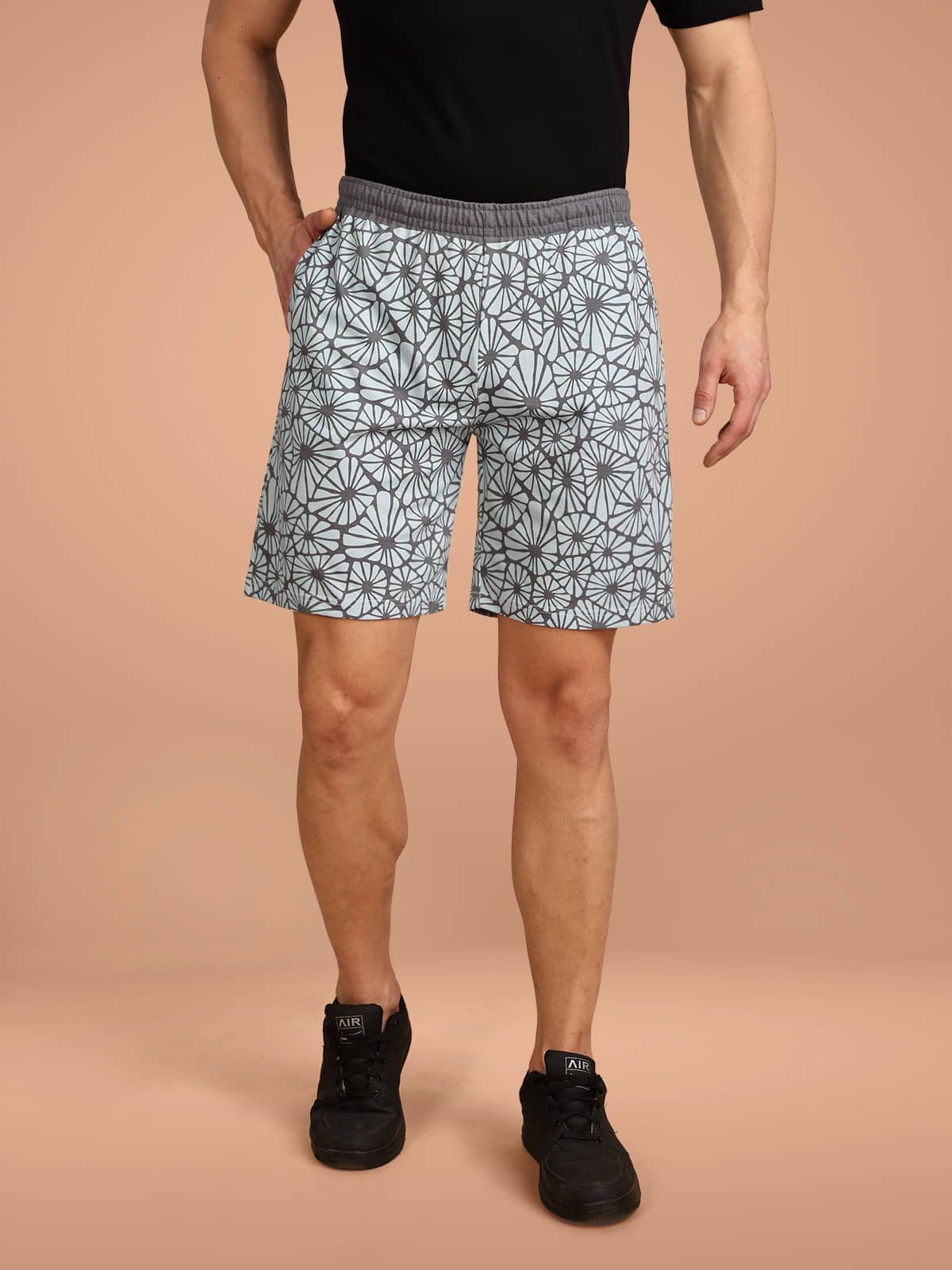 BULLMER Regular Fit Cotton Blend Summer Shorts for Men - Pack of 1 | Printed Shorts for Men Grey2 - Shorts | Buy online on ZillyBuy