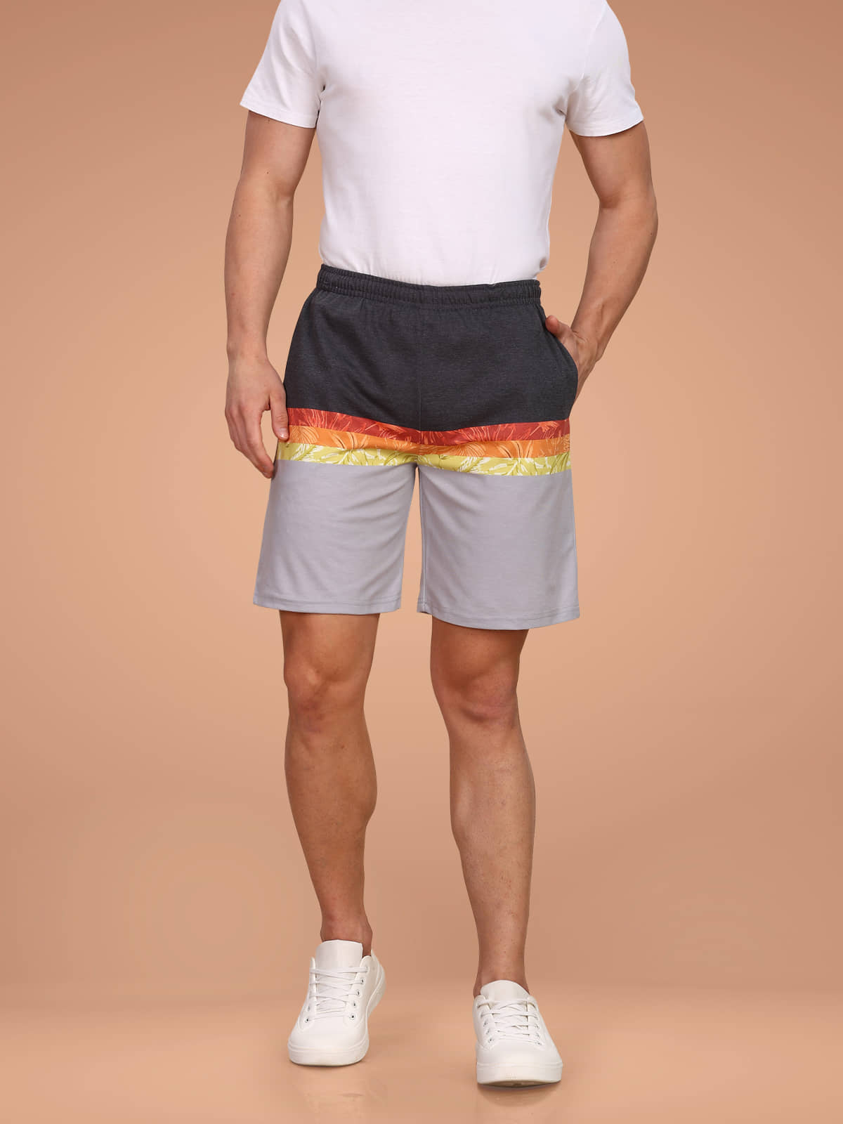 BULLMER Regular Fit Cotton Blend Summer Shorts for Men - Pack of 1 | Printed Shorts for Men Grey - Shorts | Buy online on ZillyBuy
