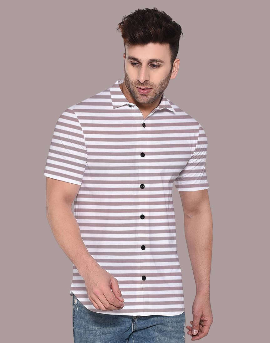 Beyou Fashion Cotton Blend Regular Fit Striped Half Sleeves Men's Casual Shirt - Beige ( Pack of 1 )     			Beyou Fashion Cotton Blend Regular Fit Striped Half Sleeves Men's Casual Shirt - Beige ( Pack of 1 )