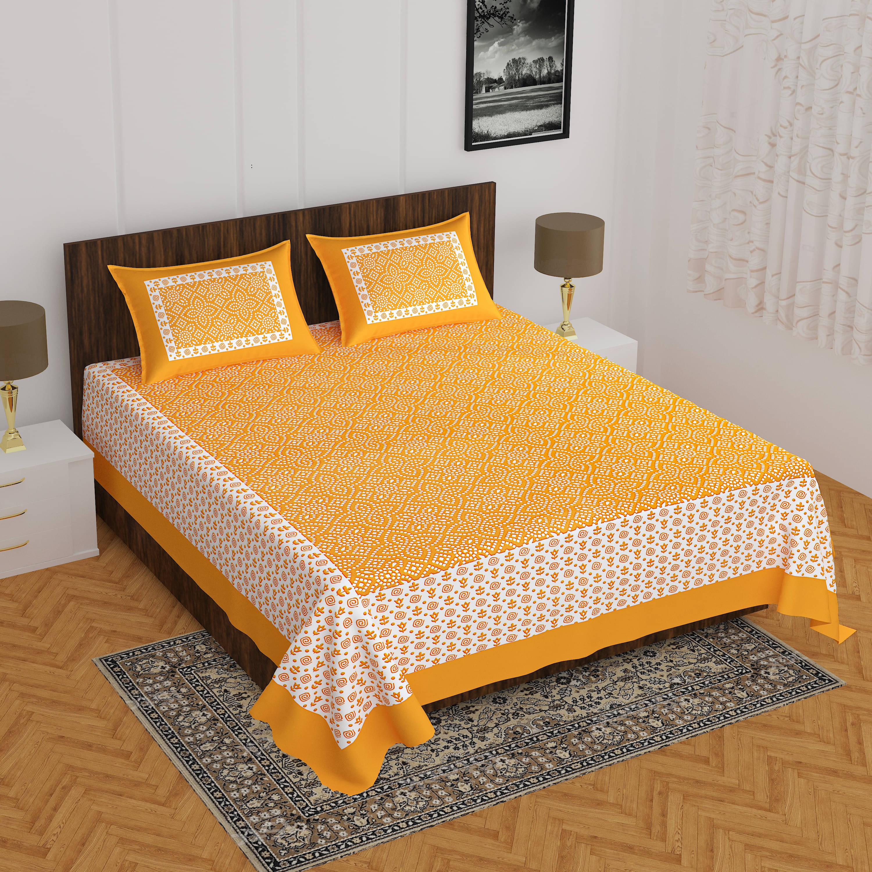     			CLOTHOLOGY Cotton 1 Double Bedsheet with 2 Pillow Covers ( Yellow )