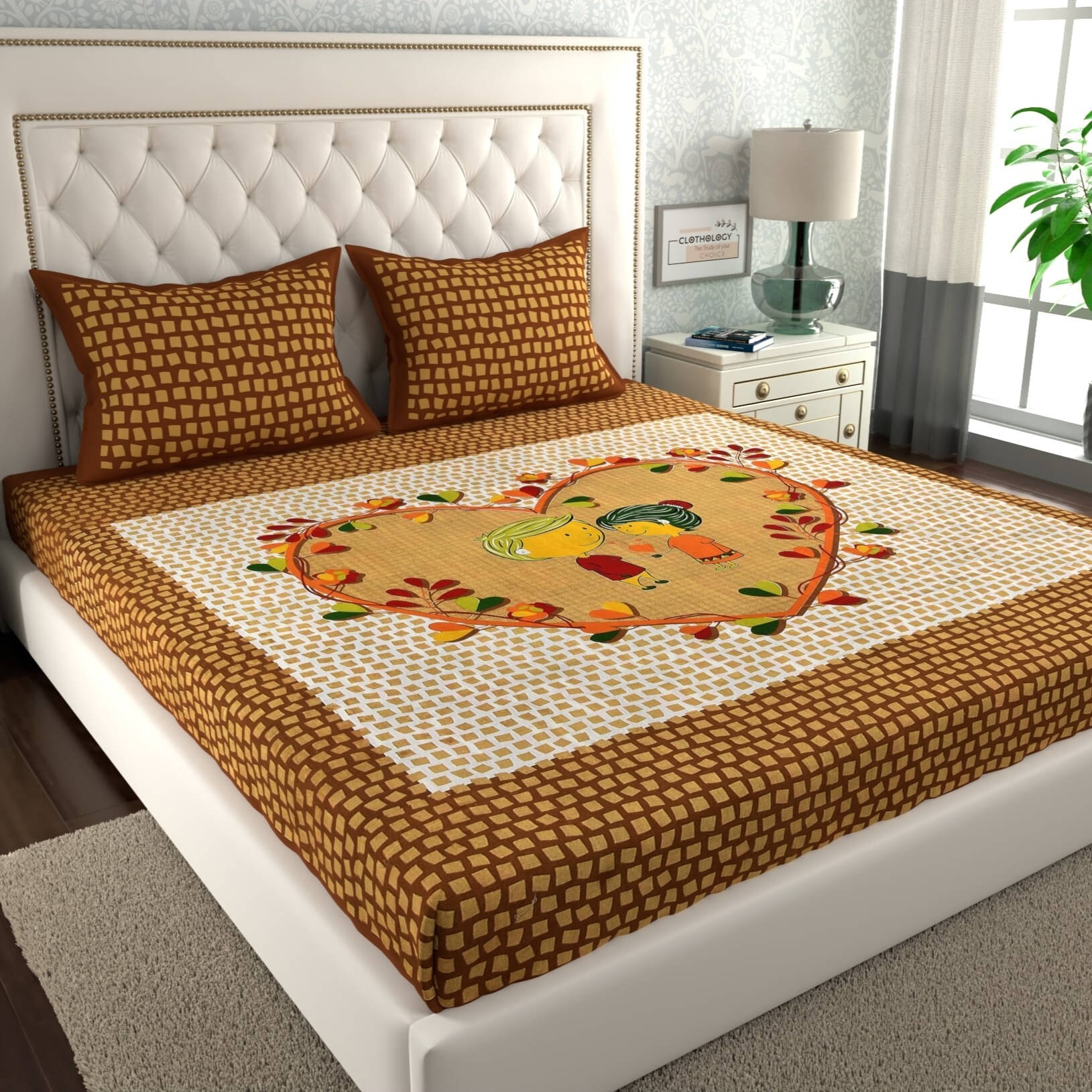     			CLOTHOLOGY Cotton 1 Double Bedsheet with 2 Pillow Covers ( Brown )