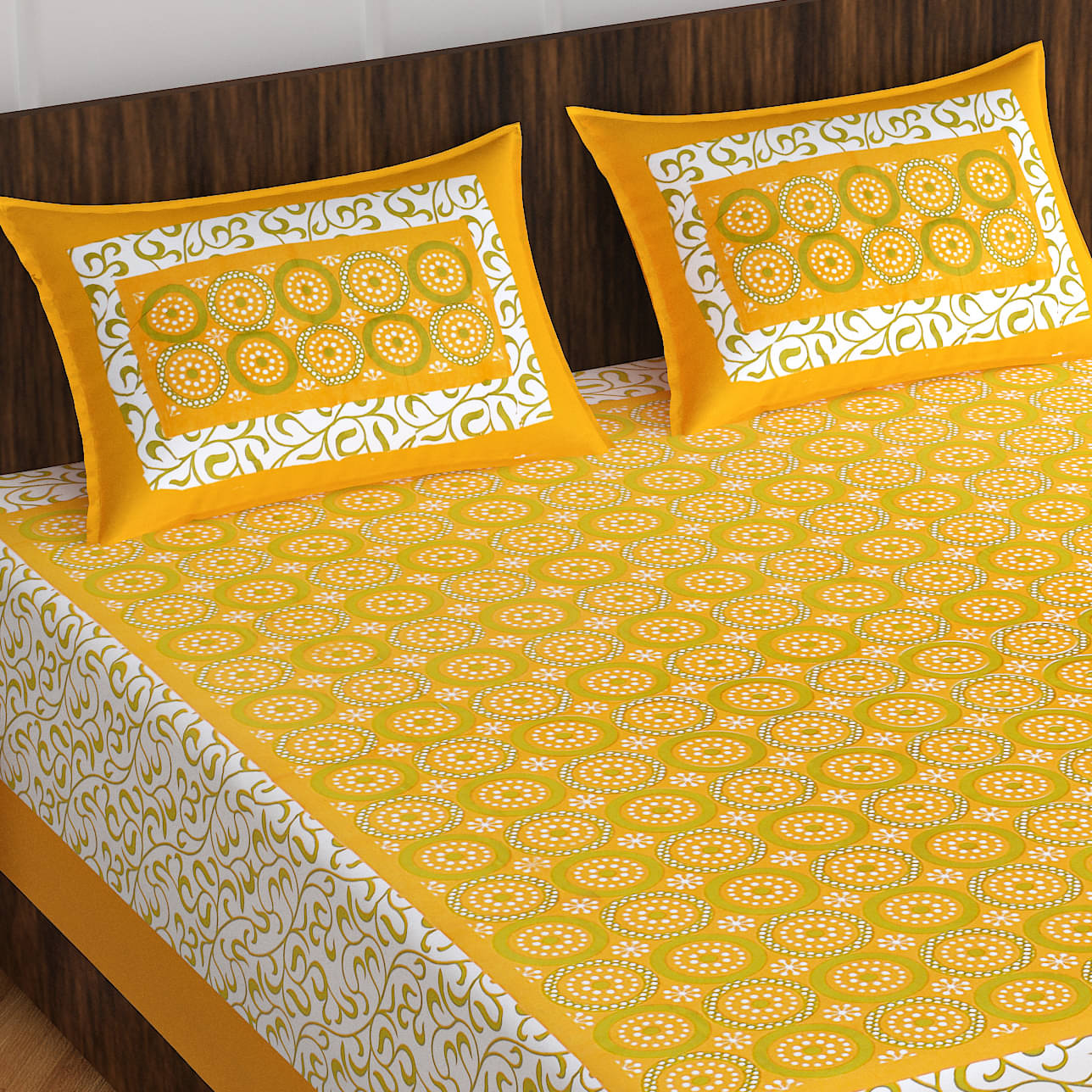     			CLOTHOLOGY Cotton 1 Double Bedsheet with 2 Pillow Covers ( Yellow )
