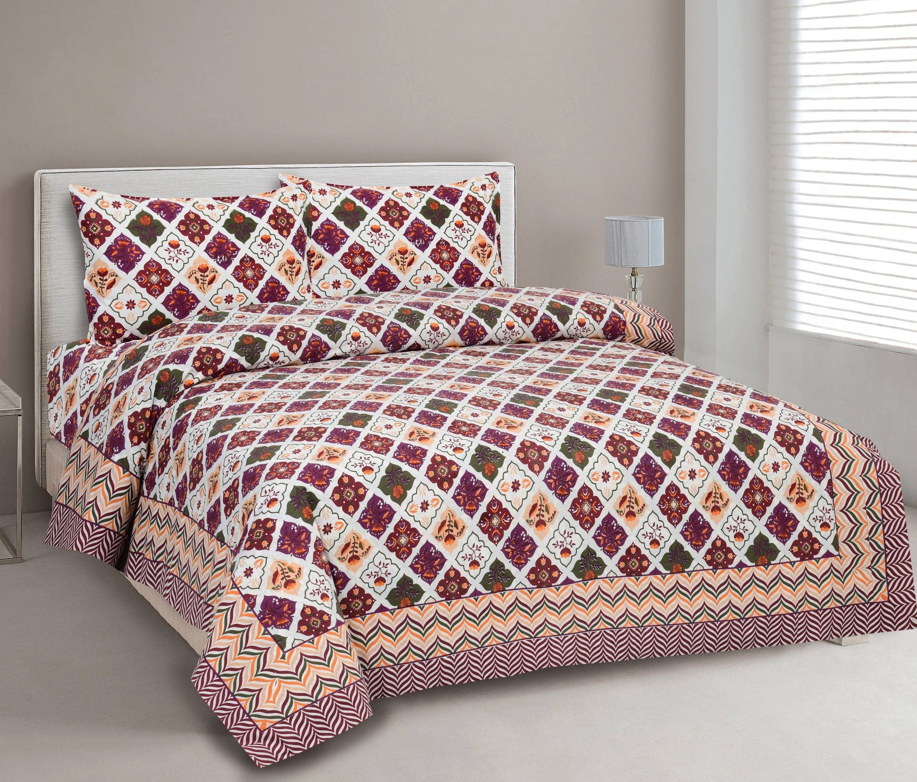     			CLOTHOLOGY Cotton 1 Double King Bedsheet with 2 Pillow Covers ( Multicolor )