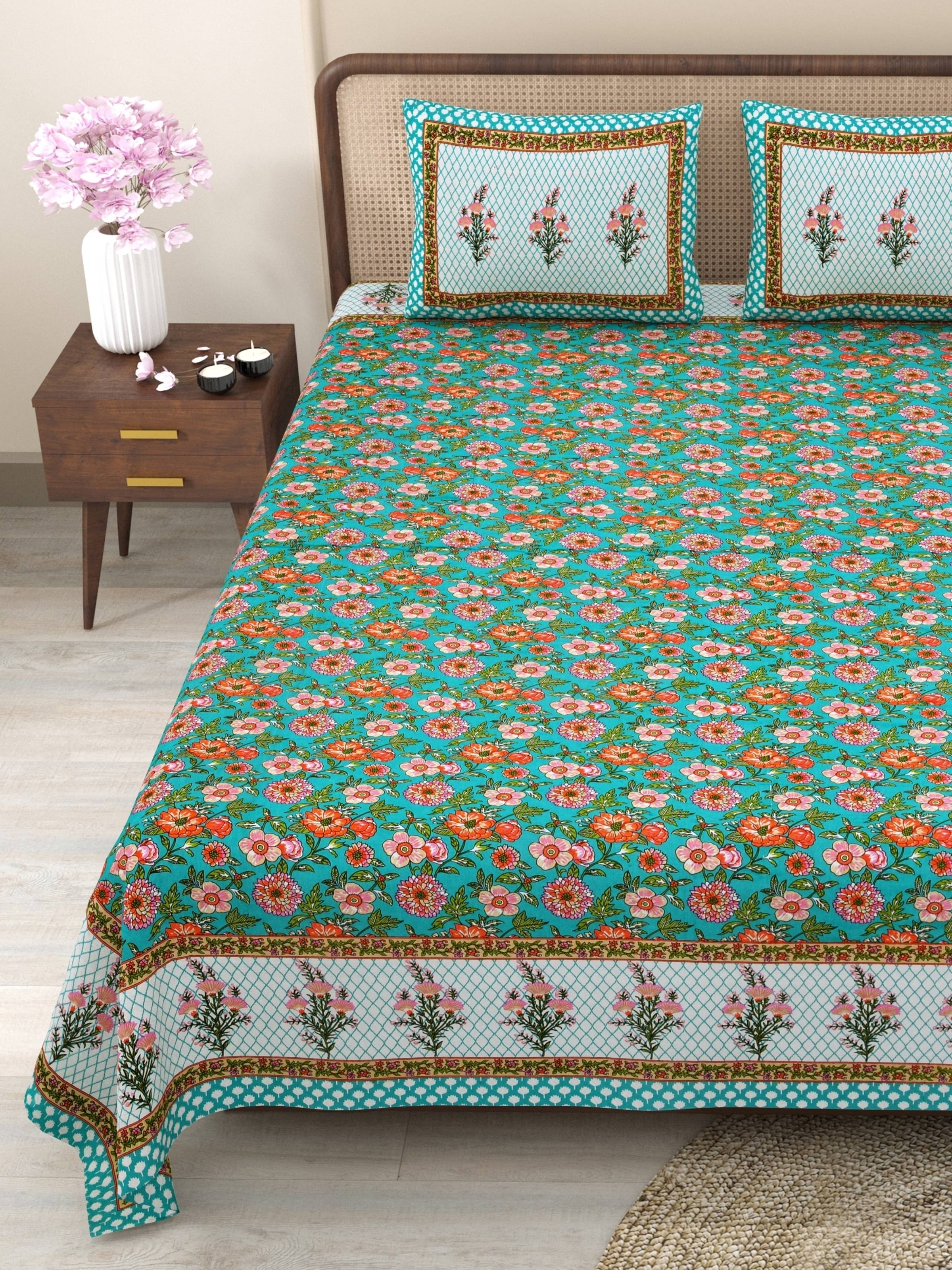 CLOTHOLOGY Cotton 1 Double King Bedsheet with 2 Pillow Covers ( Multicolor ) CLOTHOLOGY Cotton 1 Double King Bedsheet with 2 Pillow Covers ( Multicolor )