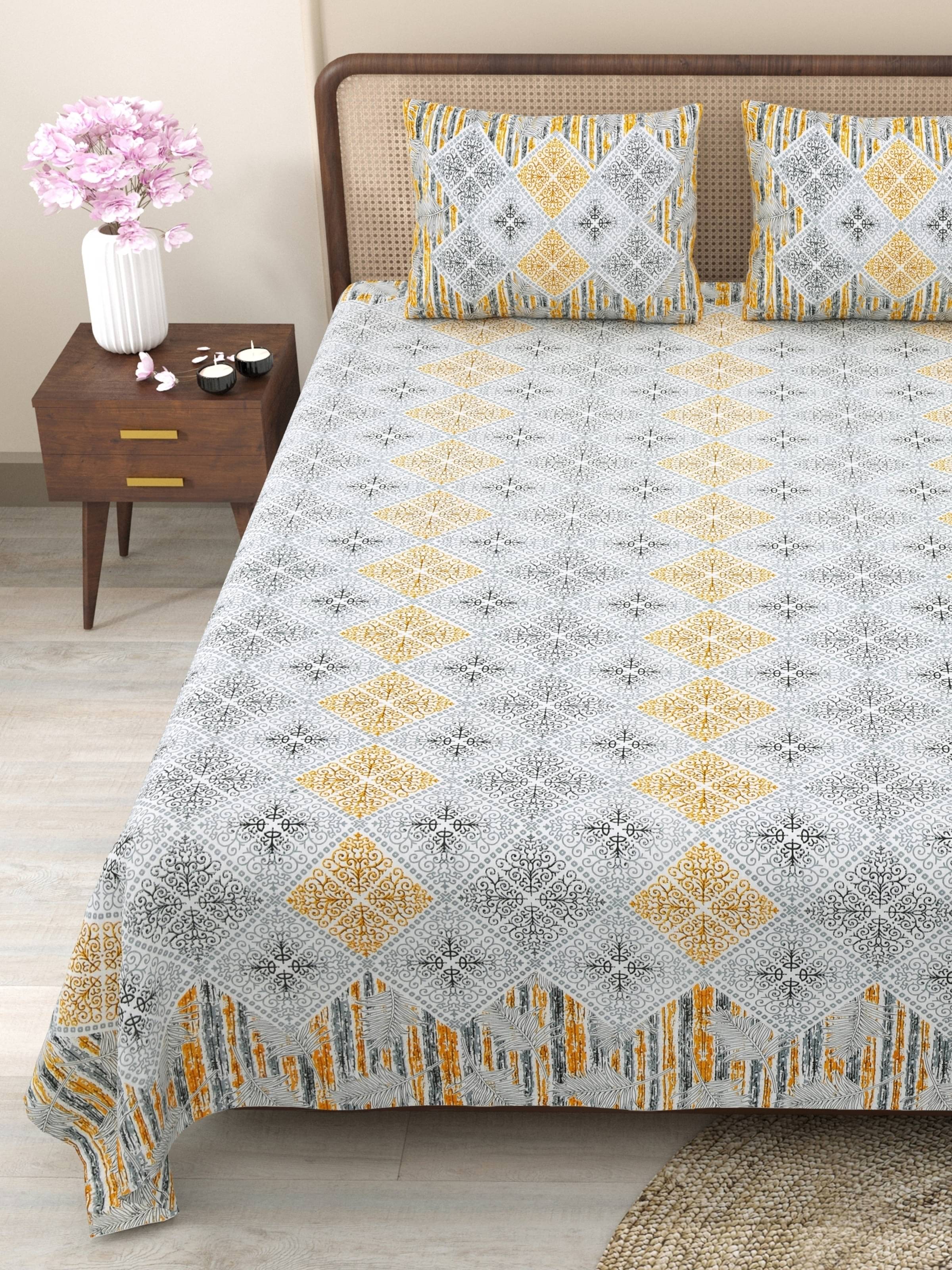     			CLOTHOLOGY Cotton 1 Double King Bedsheet with 2 Pillow Covers ( Multicolor )