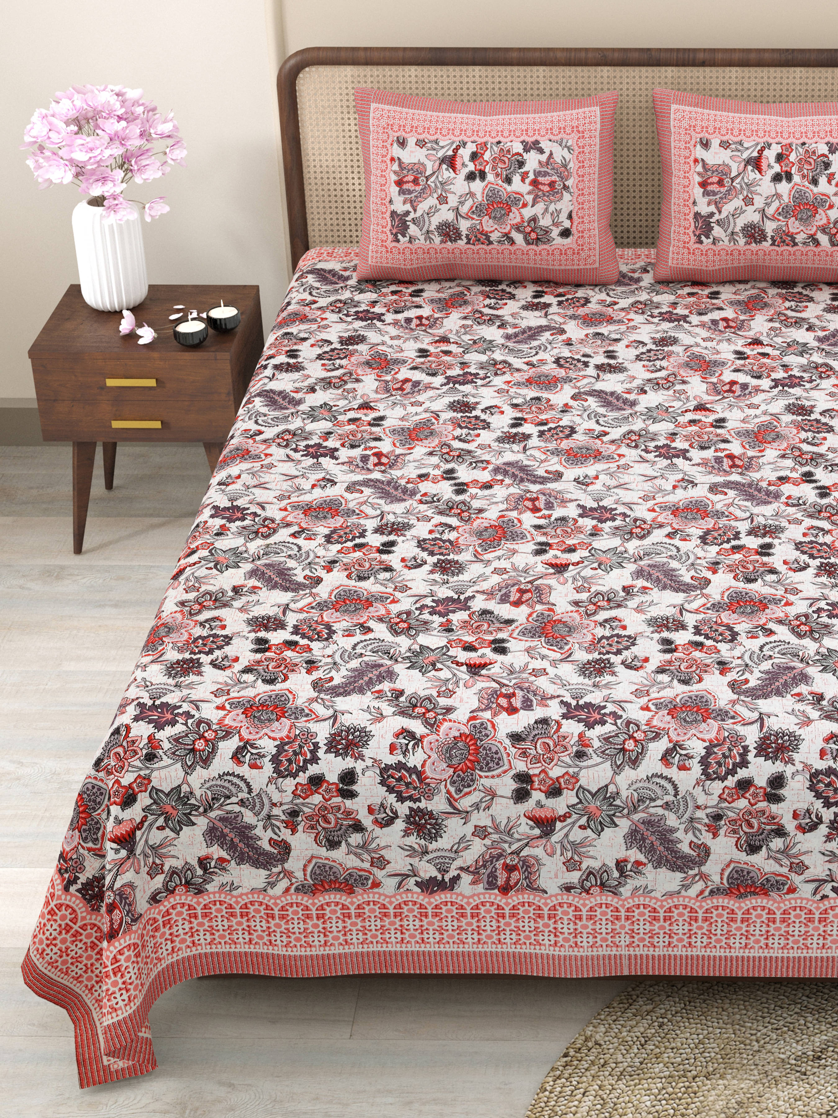     			CLOTHOLOGY Cotton 1 Double King Bedsheet with 2 Pillow Covers ( Multicolor )