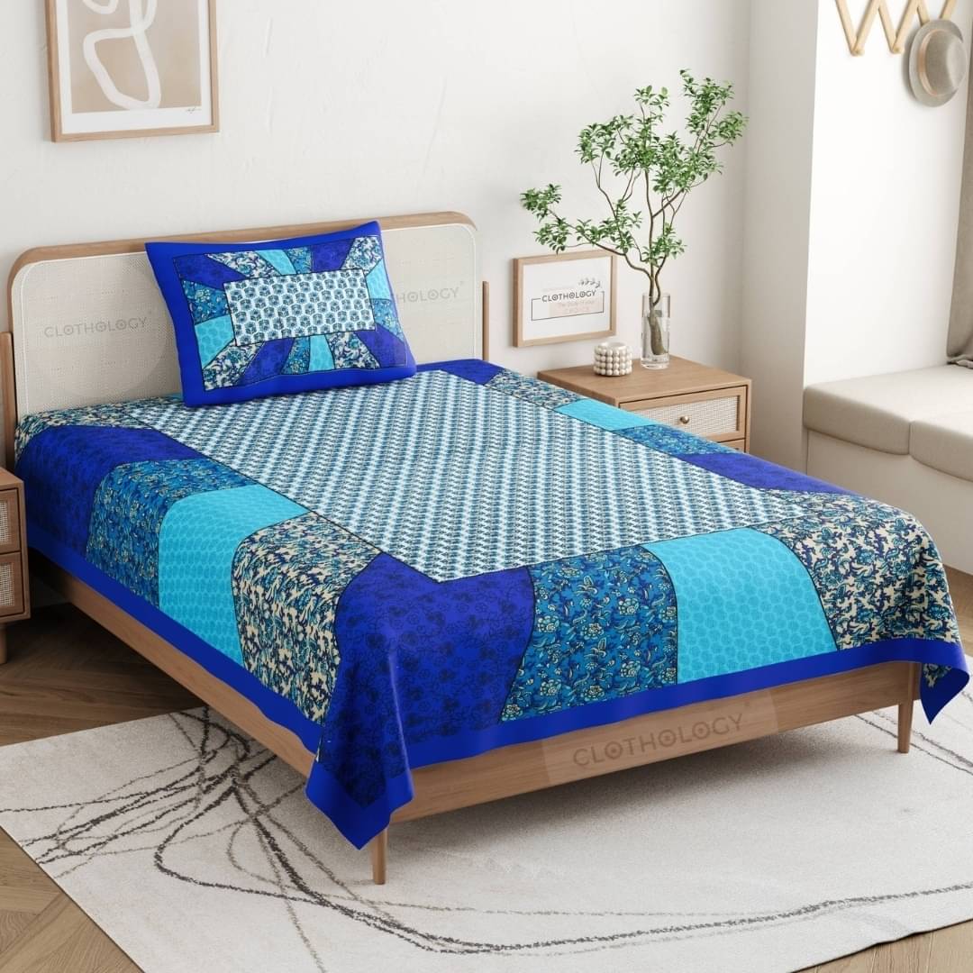     			CLOTHOLOGY Cotton 1 Single Bedsheet with 1 Pillow Cover ( Multicolor )