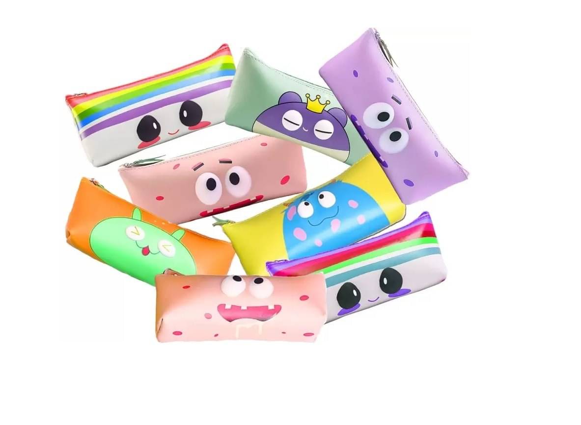     			ECLET 8_Pcs Random collection Stationery Eye Pencil Pouch with Zipper Closer For Kids Eye Pouch Art Artificial Leather Pencil Box  (Set of 1, Multicolor)
