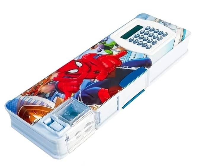     			ECLET  Multicolor Pencil Box Calculator Dual Random Design Geometry Spiderman Art Plastic Pencil Box  (Set of 1, Multicolor)