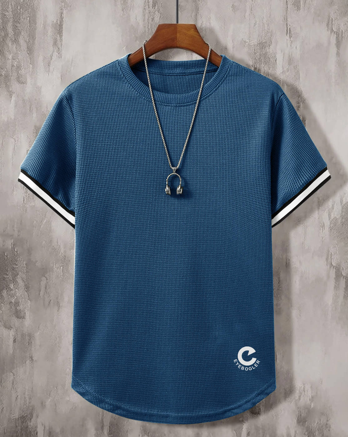 Eyebogler Polyester Regular Fit Self Design Half Sleeves Men's Round T-Shirt - Blue ( Pack of 1 ) Eyebogler Polyester Regular Fit Self Design Half Sleeves Men's Round T-Shirt - Blue ( Pack of 1 )