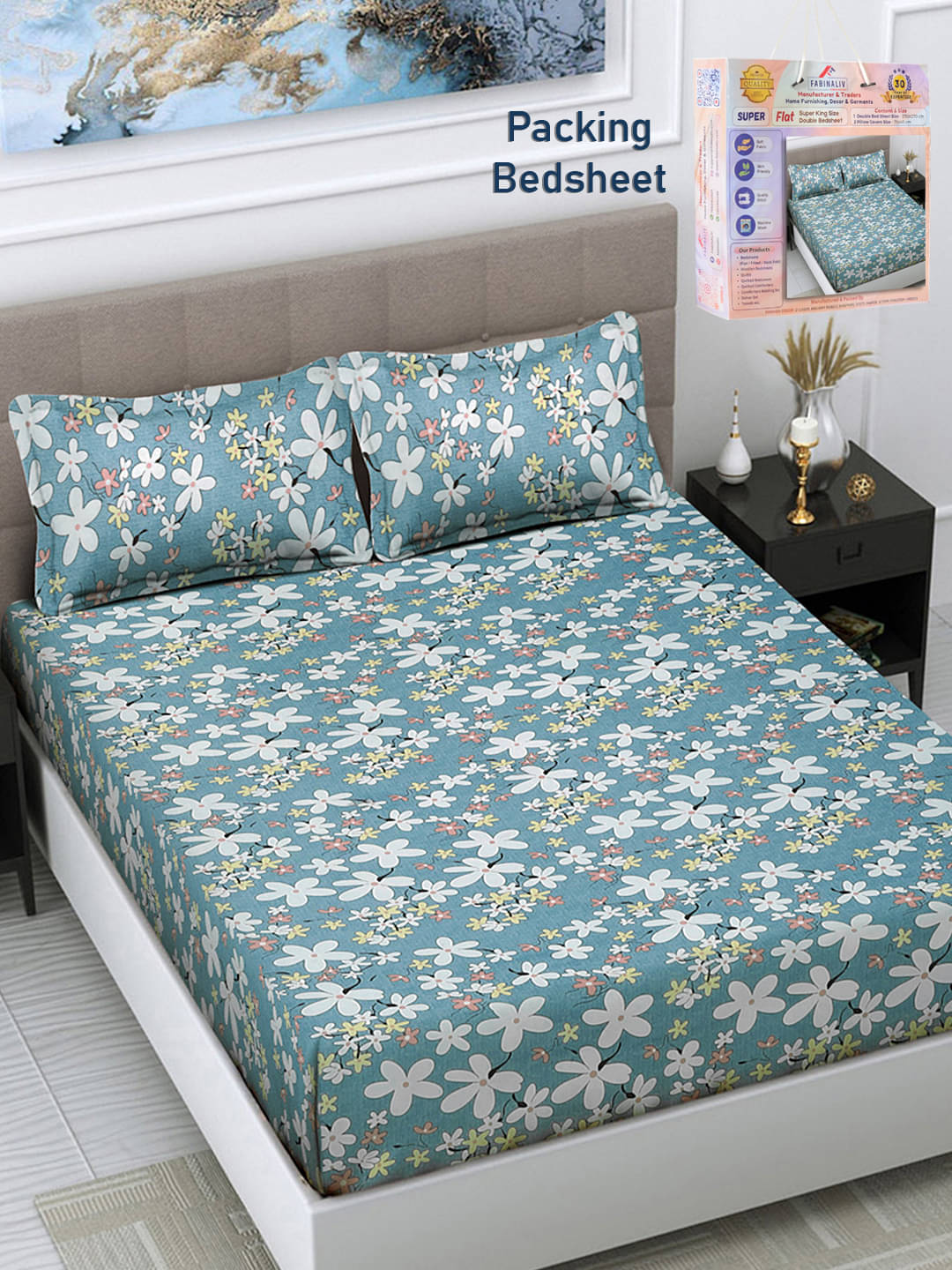 FABINALIV Poly Cotton 1 Double King Bedsheet with 2 Pillow Covers ( Blue ) FABINALIV Poly Cotton 1 Double King Bedsheet with 2 Pillow Covers ( Blue )