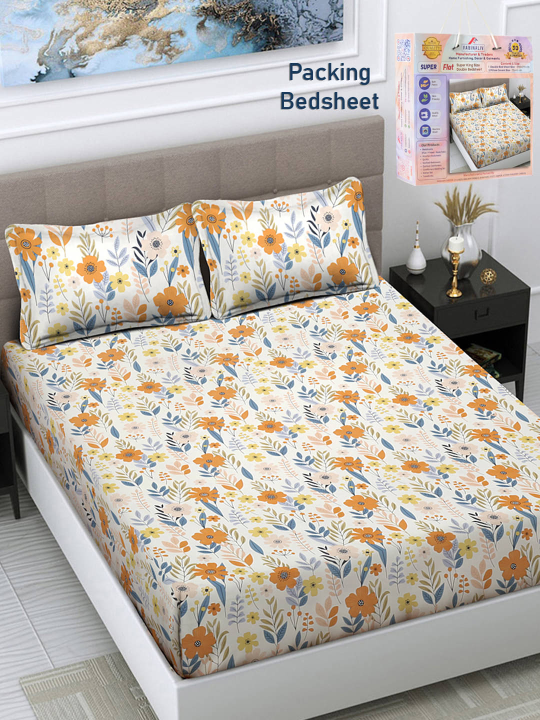 FABINALIV Poly Cotton 1 Double King Bedsheet with 2 Pillow Covers ( White ) FABINALIV Poly Cotton 1 Double King Bedsheet with 2 Pillow Covers ( White )