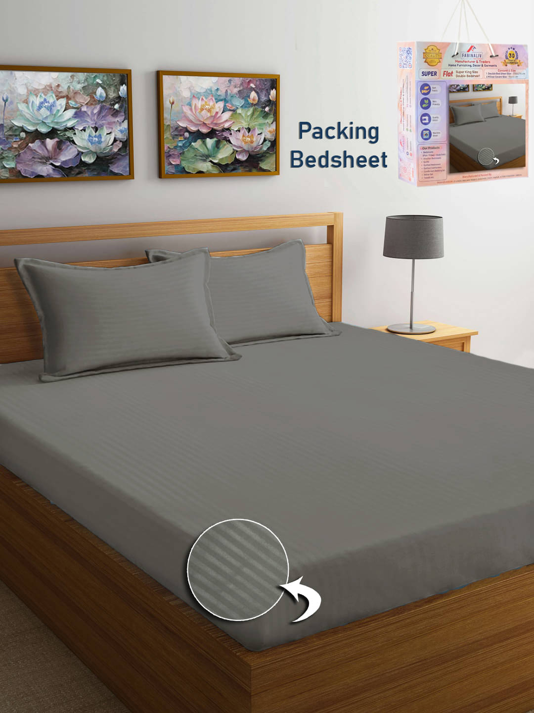     			FABINALIV Poly Cotton 1 Double King Bedsheet with 2 Pillow Covers ( Grey )