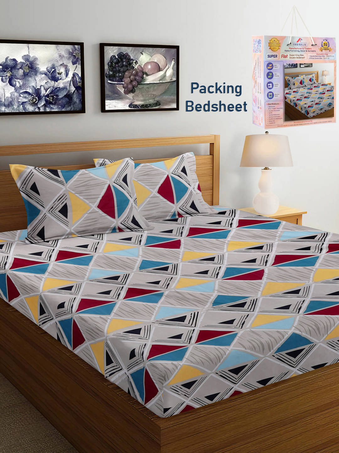 FABINALIV Poly Cotton 1 Double King Bedsheet with 2 Pillow Covers ( Multicolor ) FABINALIV Poly Cotton 1 Double King Bedsheet with 2 Pillow Covers ( Multicolor )