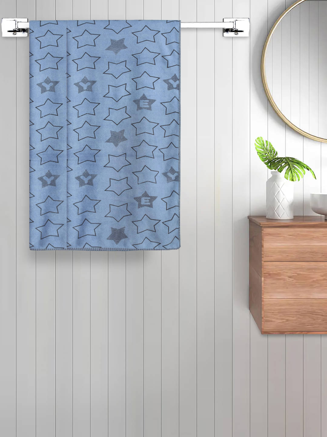     			FABINALIV Set of 2 Blue Cotton Bath Towels