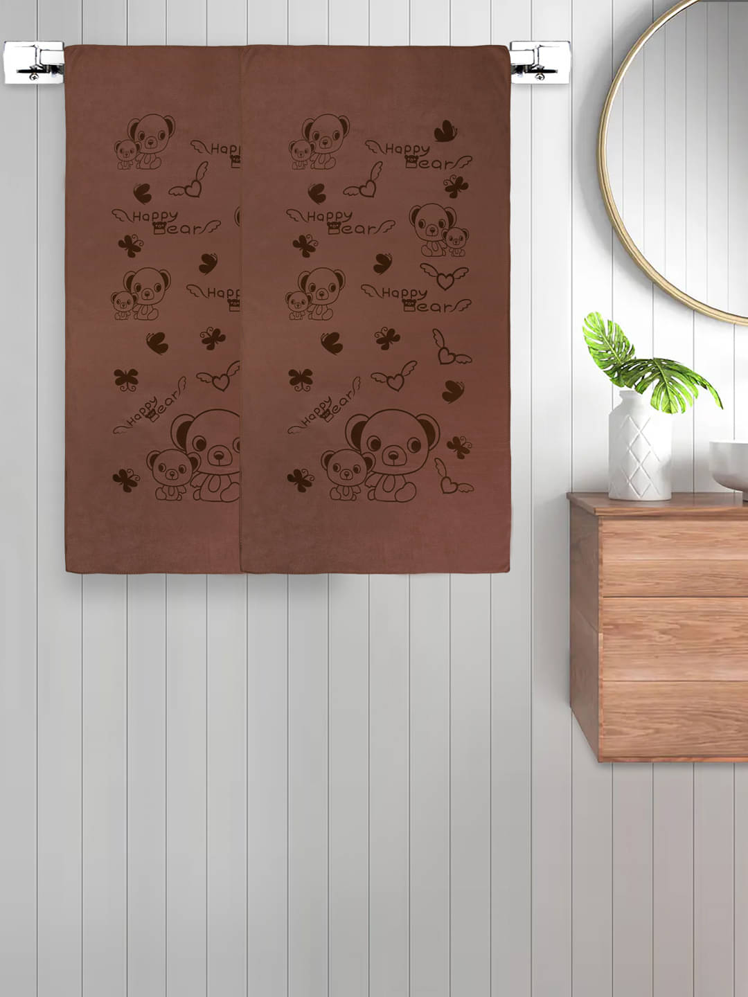    			FABINALIV Set of 2 Brown Cotton Bath Towels