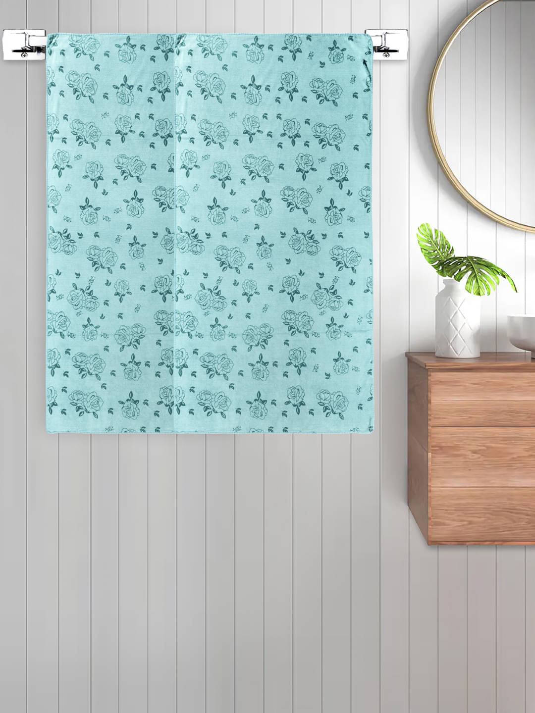    			FABINALIV Set of 2 Green Cotton Bath Towels
