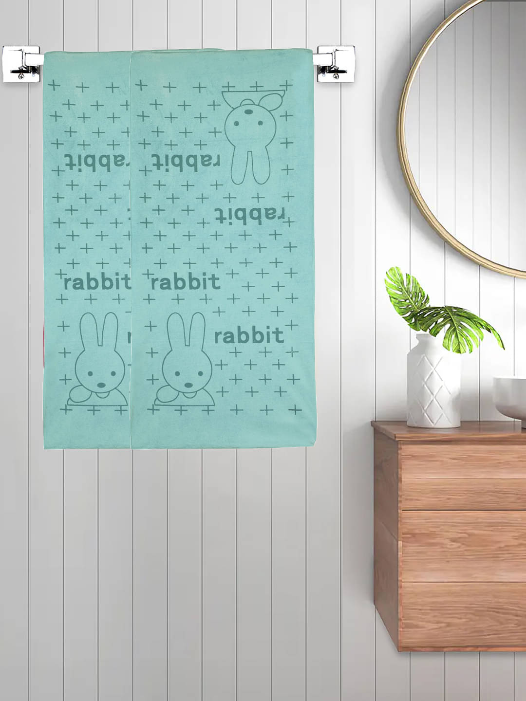     			FABINALIV Set of 2 Green Cotton Bath Towels