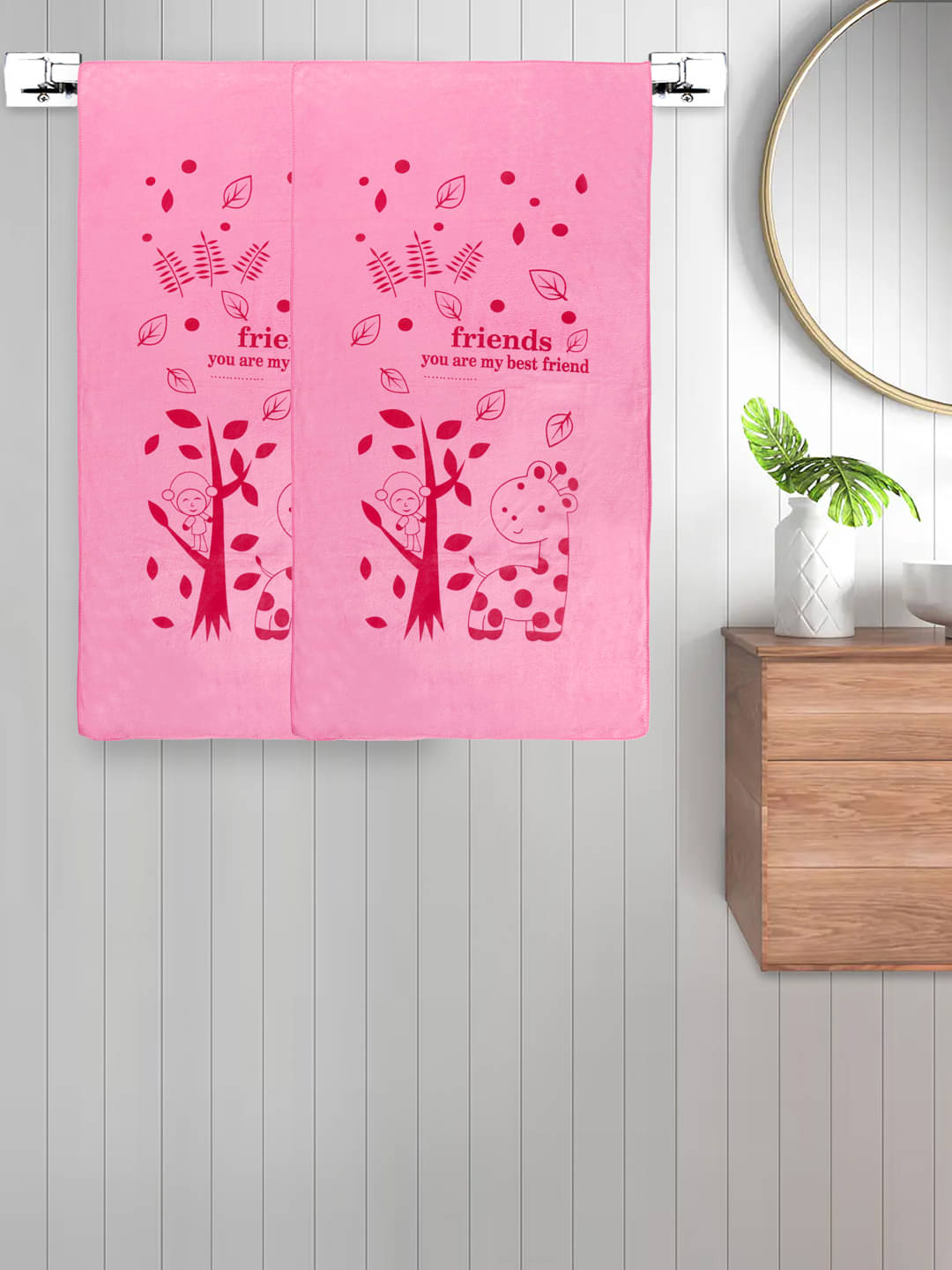     			FABINALIV Set of 2 Pink Cotton Bath Towels