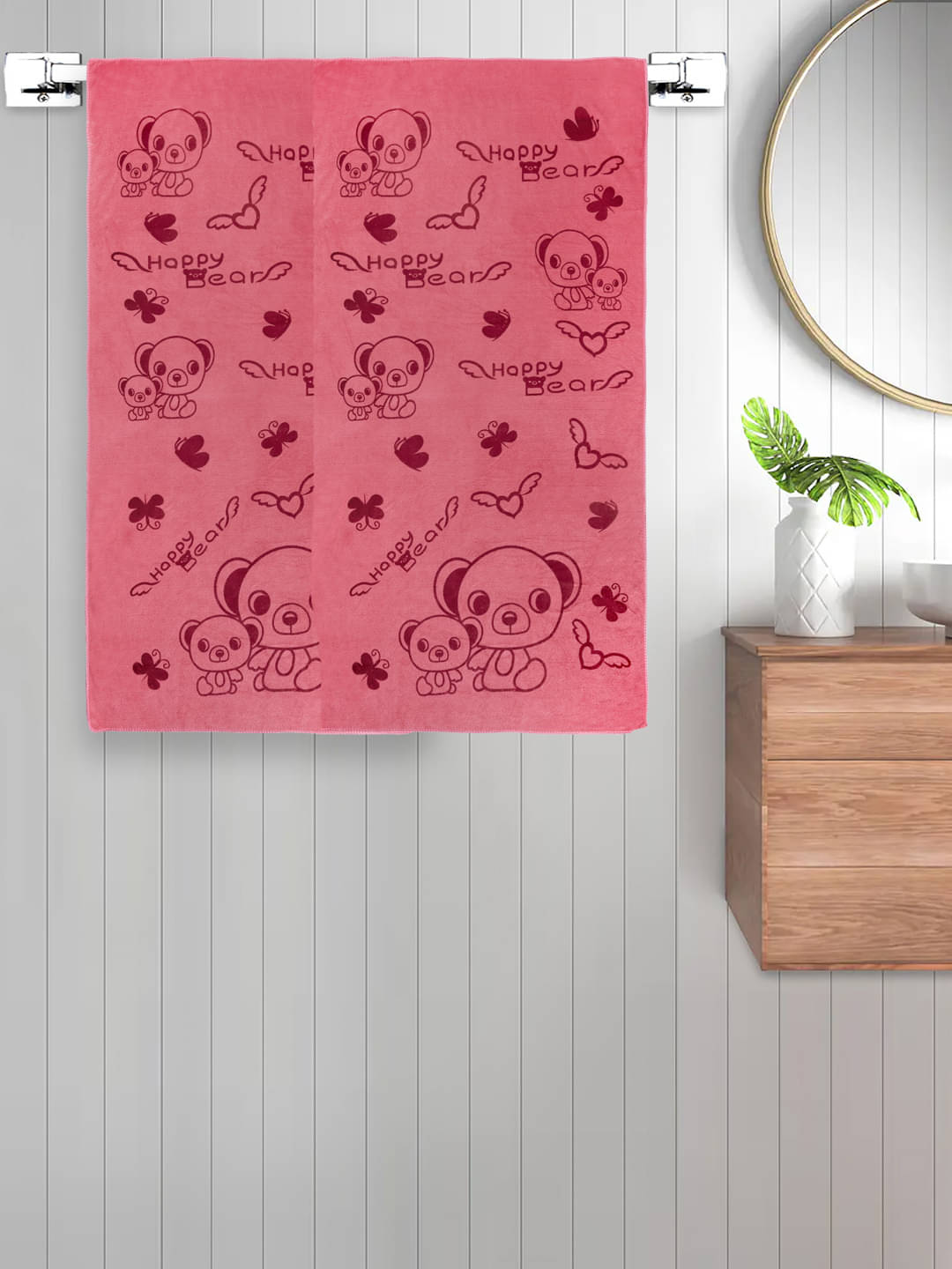     			FABINALIV Set of 2 Red Cotton Bath Towels