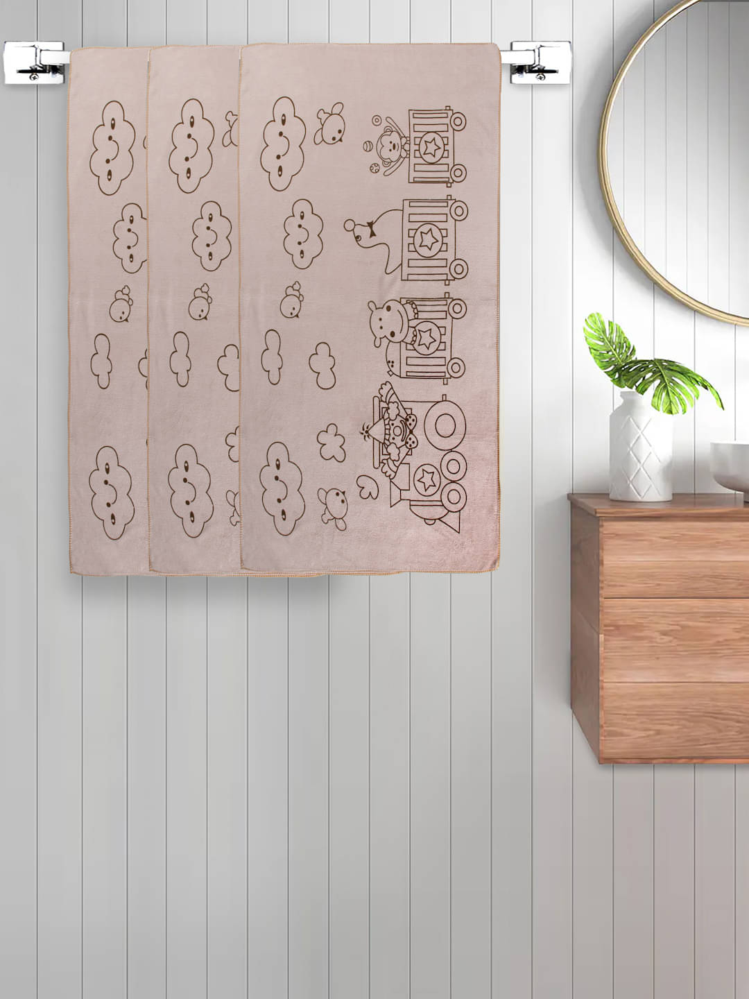     			FABINALIV Set of 3 Beige Cotton Bath Towels