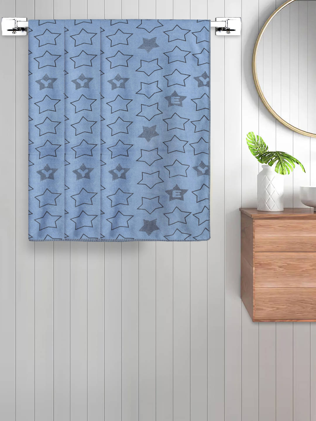     			FABINALIV Set of 3 Blue Cotton Bath Towels