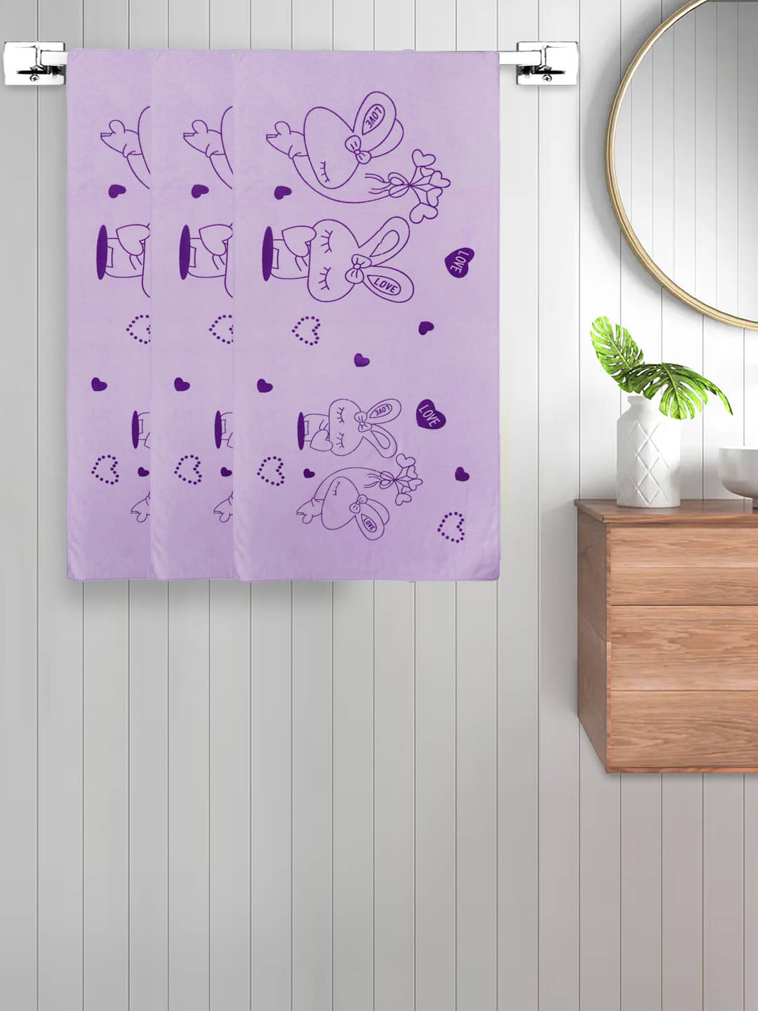     			FABINALIV Set of 3 Purple Cotton Bath Towels